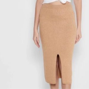 Free People Skyline Tan Ribbed MIDI Skirt Size Large.